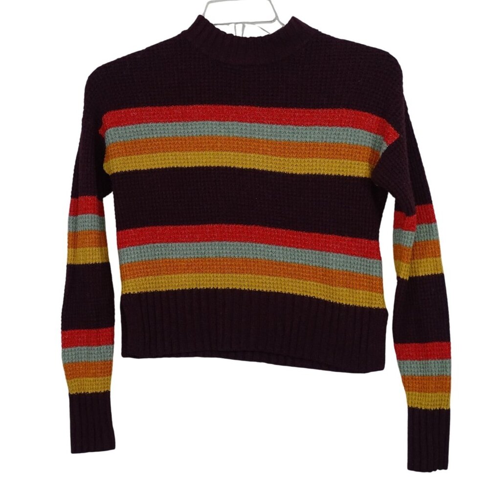 SO Purple Striped Textured Waffle Knit Sweater Women Size XS Long Sleeve Fall